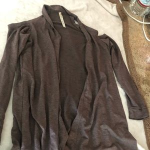 Brown open shoulder cardigan sweater